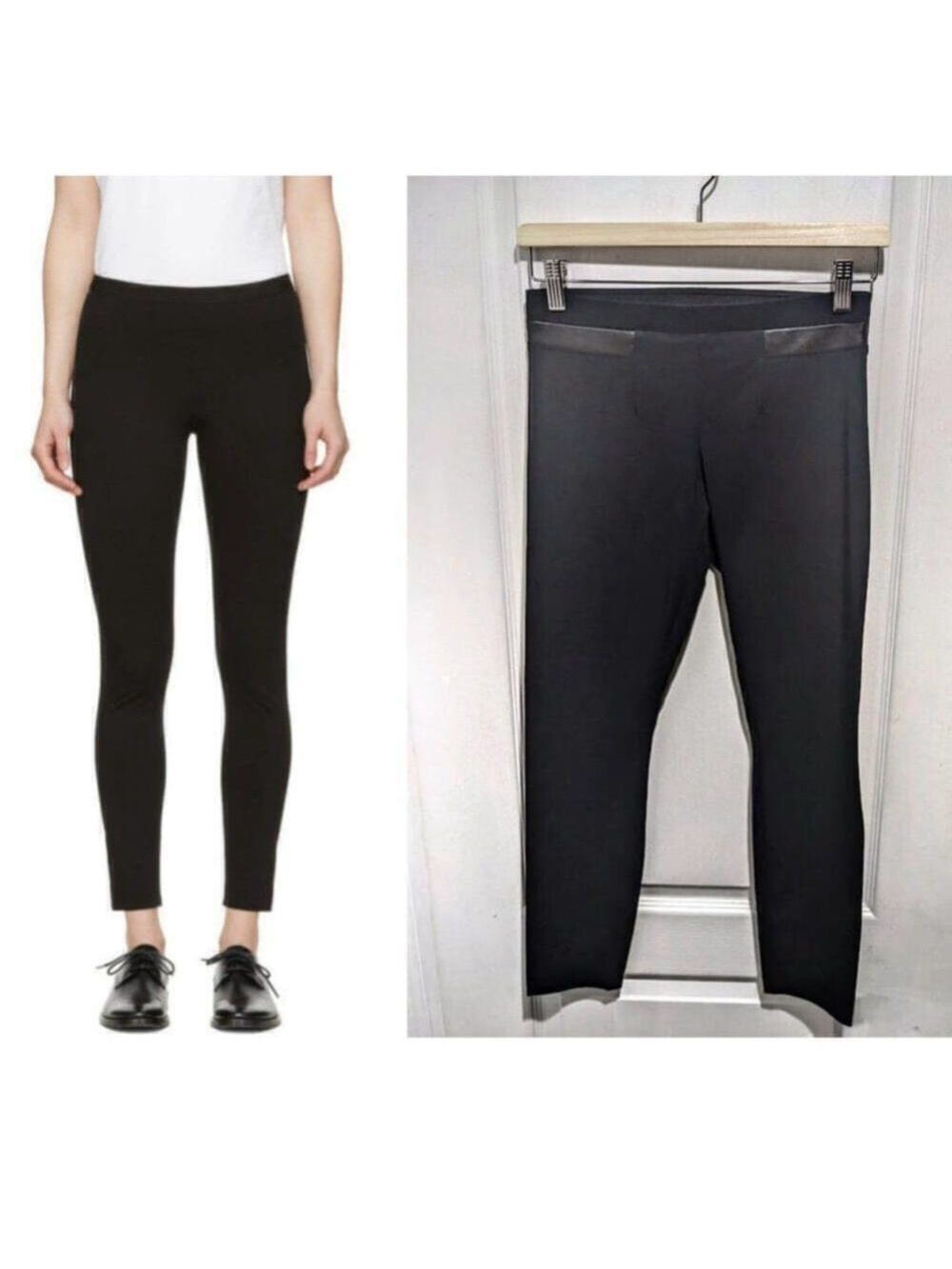 Helmut Lang | Black ponte leggings with leather panels